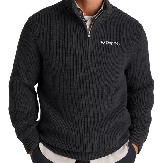 Quince 100% Cotton Ribbed 1/4-Zip Sweater - Charcoal